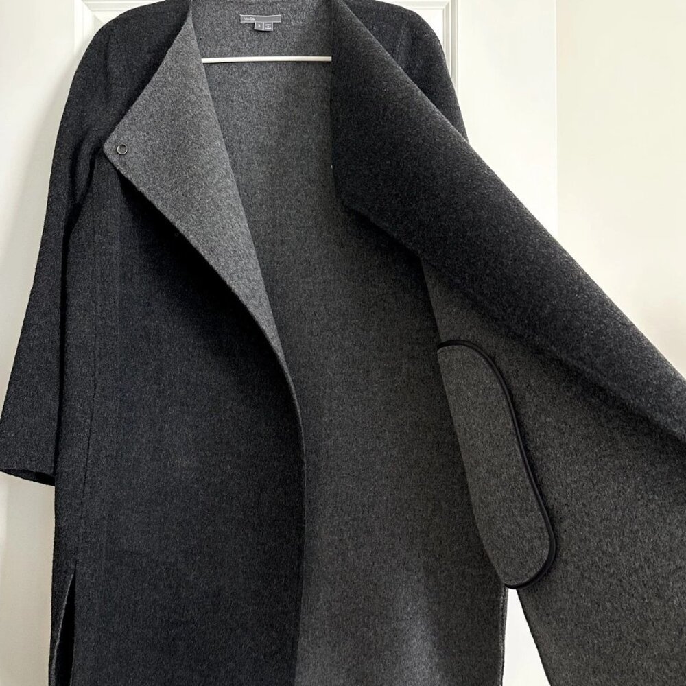 VINCE Dark Gray Two Tone Wool Blend Asymmetrical Long Coat Size S